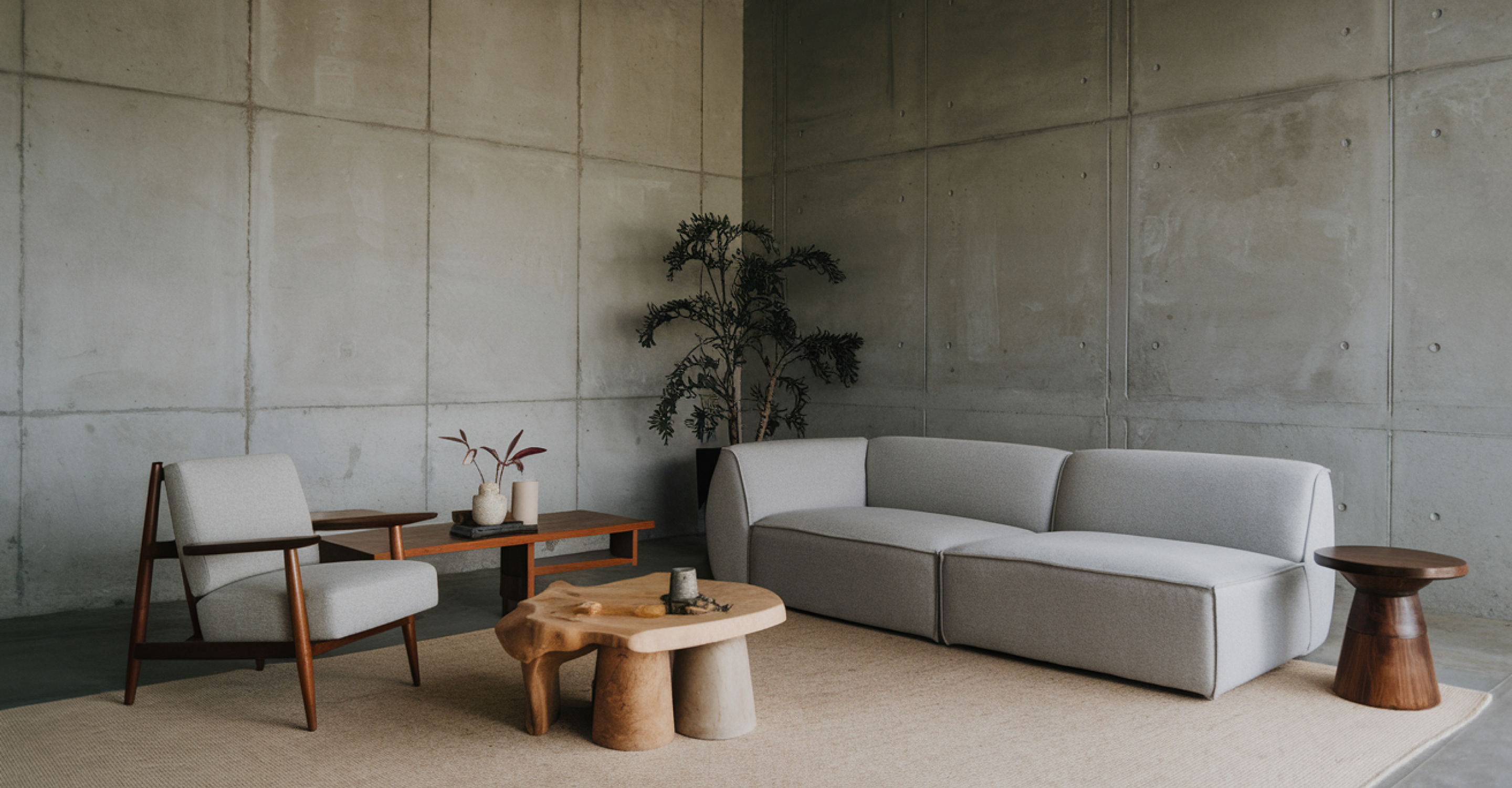 Quiet interior with a sofa and armchair
