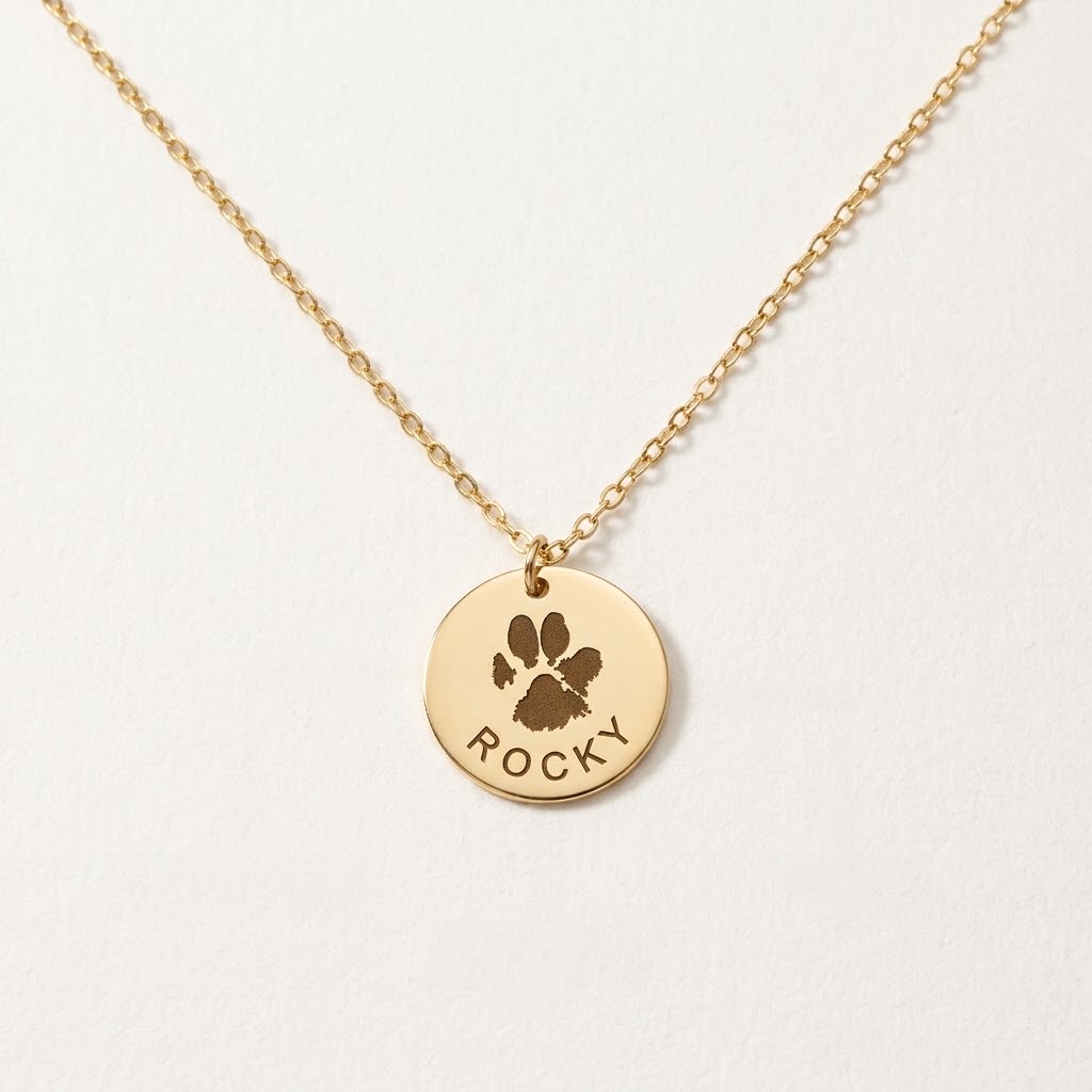 Personalized Paw Print Disc Necklace - Custom Engraved Pet Name Jewelry，Cat, Dog
