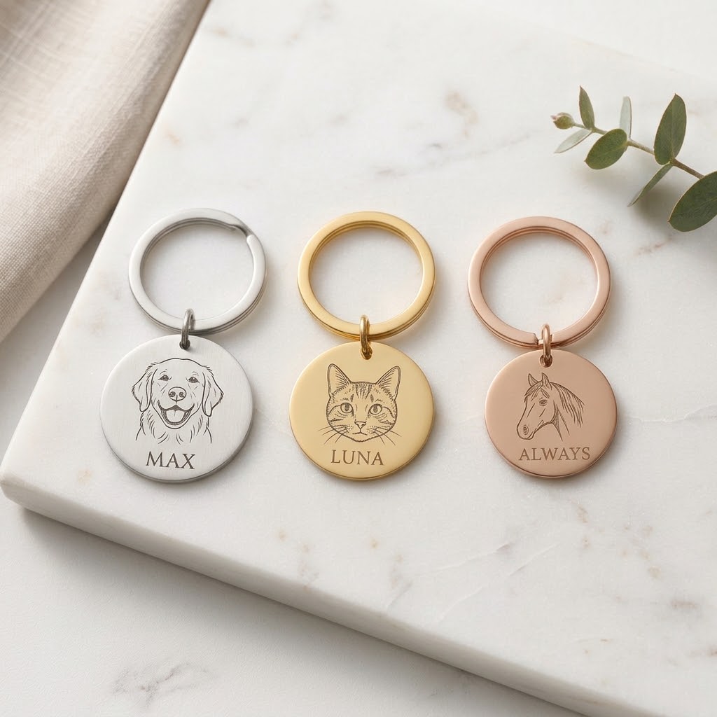 Custom Pet Portrait Keychain, Personalized Engraved Photo & Name Stainless Steel Pet Memorial Keyring, Gift for Pet Lovers