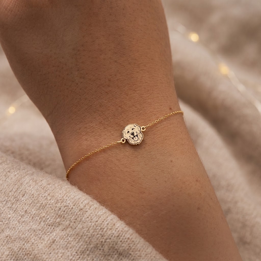 Custom Pet Portrait Photo Bracelet - Engraved Memorial Jewelry & Personalized Gift for Pet Lovers